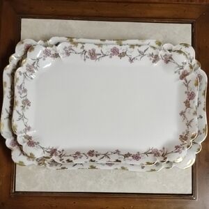 Set of TWO Haviland Pink&White Serving Platters w/Gold Trim from Limoges, France